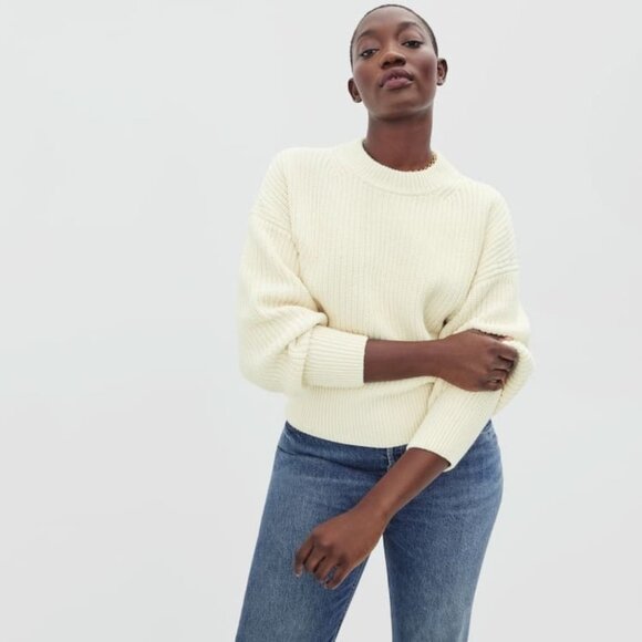Everlane The Texture Cotton Crew Neck Sweater Chunky Knit Beige XXS - Picture 1 of 6